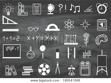 Vector school design. School subjects on the board