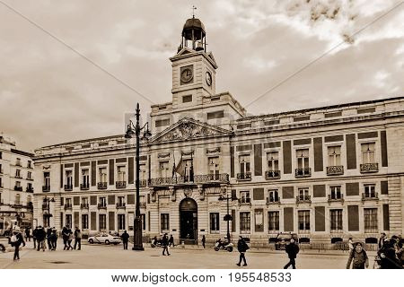 Madrid-Februry 27-Facade of City Hall building on square 