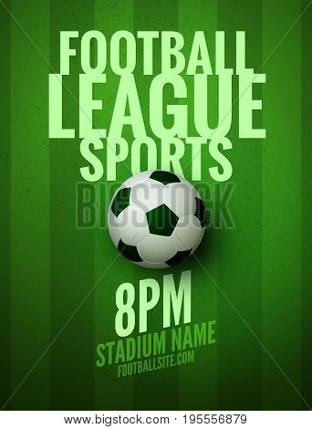 Soccer league flyer design template. Soccer poster invitation football sports.