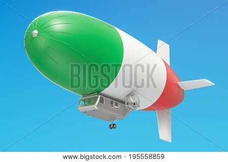 Airship or dirigible balloon with Italian flag 3D rendering