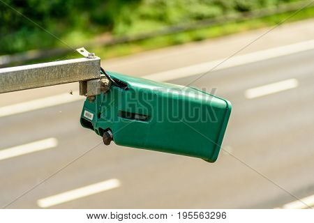 Day view of average speed traffic camera over UK Motorway.