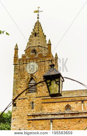 Low view of Milton Malsor Church Northampton UK.