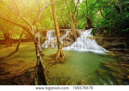 Level 7 Of Huay Mae Kamin Waterfall In Khuean Srinagarindra National Park, Kanchanaburi, Thailand