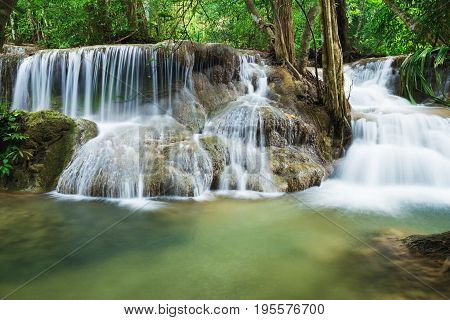 Level 7 Of Huay Mae Kamin Waterfall In Khuean Srinagarindra National Park, Kanchanaburi, Thailand