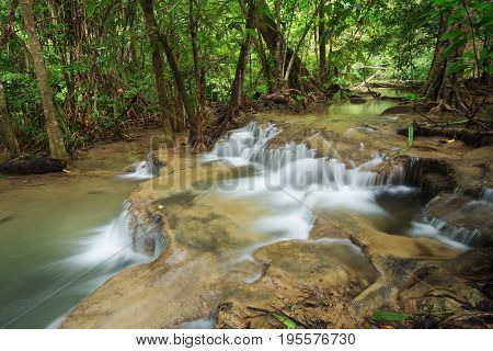 Level 7 Of Huay Mae Kamin Waterfall In Khuean Srinagarindra National Park, Kanchanaburi, Thailand