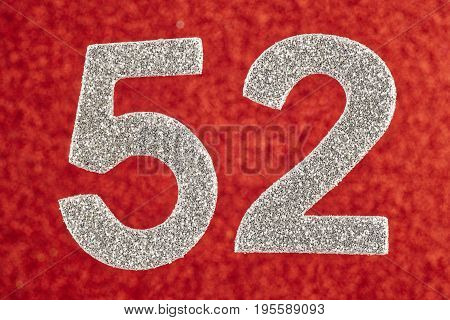 Number fifty-two silver over a red background. Anniversary. Horizontal