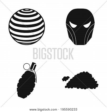 Ball, mask and other  icon in black style. grenade, cloud icons in set collection.