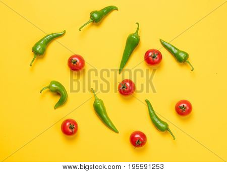 Above View At Chili Pepper And Tomatoes