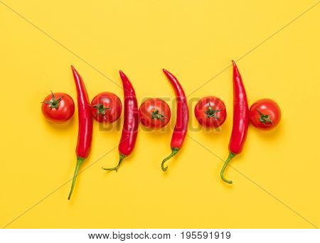 Above View At Chili Pepper And Tomatoes