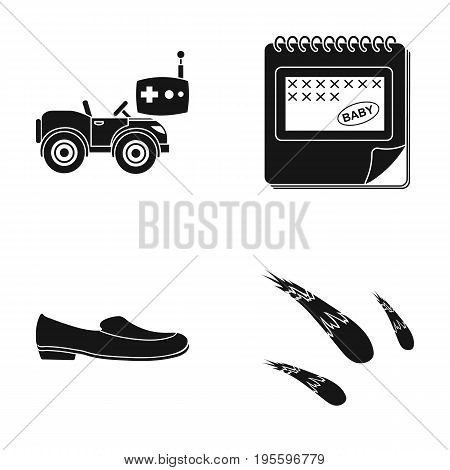 Machine on control, calendar and other  icon in black style. shoes, meteorite icons in set collection.