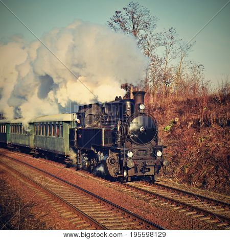 Historic steam train. Specially launched Czech old steam train for trips and for traveling around the Czech Republic.