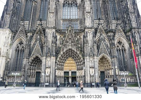 Cologne Cathedral (officially High Cathedral of Saint Peter) is a Roman Catholic cathedral in Cologne Germany. It is Germany's most visited landmark and currently the tallest twin-spired church at 157 m (515 ft) tall