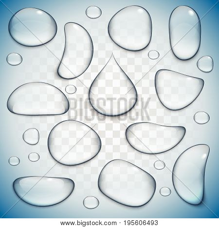 Realistic vector illustration. Transparent water drops set