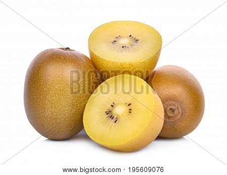 whole and half of yellow or gold kiwi fruit isolated on white background