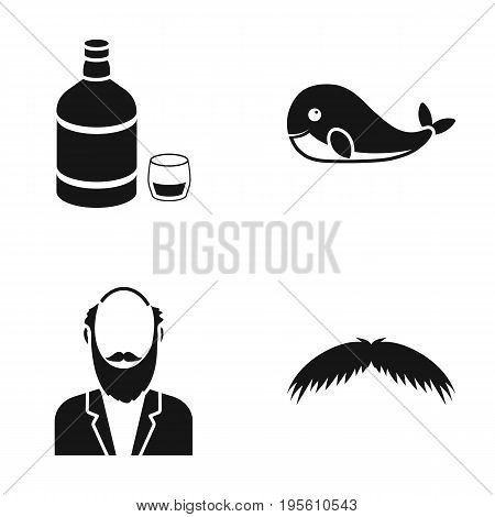 Alcohol, animal and or  icon in black style.old age, barber icons in set collection.
