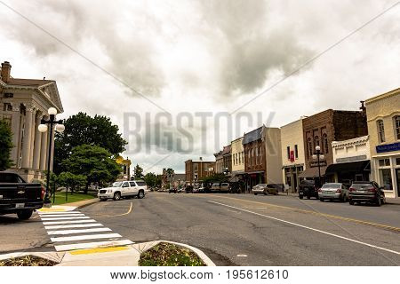 Pulaski Tennessee USA - June 23 2017: Historic downtown Pulaski Tennessee a typical Appalachian small town.