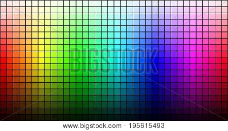 Rainbow mosaic, hue and brightness, on black background. Vector illustration