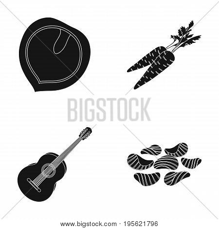 cooking, music and other  icon in black style.agriculture, pub icons in set collection.