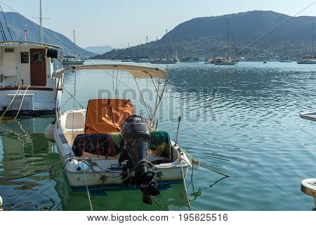 NYDRI, LEFKADA, GREECE -  JULY 17, 2014: Boats at Port of Nydri Bay, Lefkada, Ionian Islands, Greece
