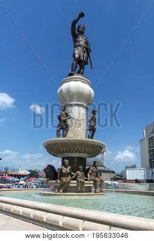 SKOPJE, REPUBLIC OF MACEDONIA - 13 MAY 2017: Philip II of Macedon Monument in Skopje, Republic of Macedonia
