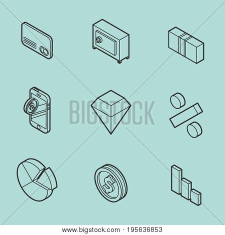 Finance flat outline isometric set. Vector illustration, EPS 10