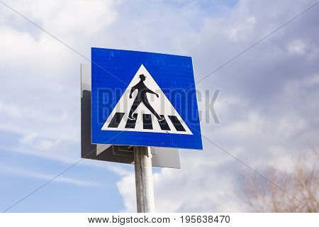 Traffic sign pedestrian crossing. Warning traffic sign.