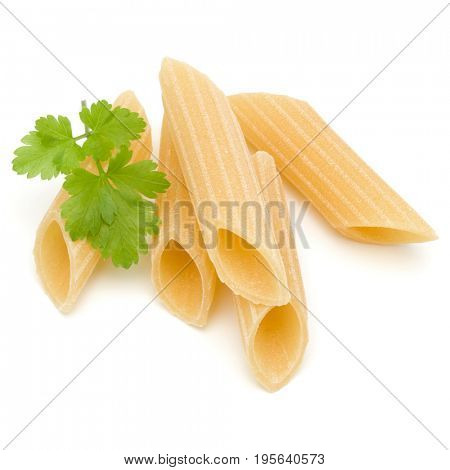 Italian pasta isolated on white background. Pennoni. Penne rigate.