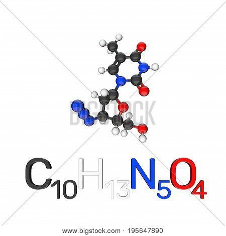 Zidovudine(Azt) model molecule. Isolated on white background. 3D rendering illustration.