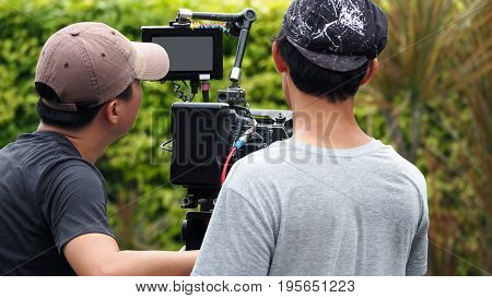 Behind The Scenes Of Vdo Production Or Video Shooting At Outdoor.