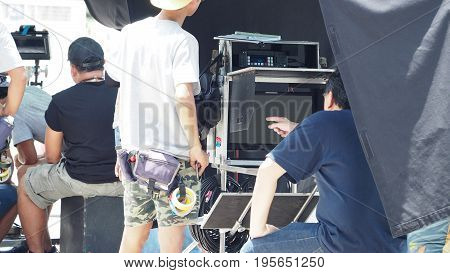 Behind The Scenes Of Vdo Production Or Video Shooting At Outdoor.