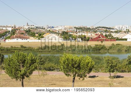 Jerez de la Frontera, Cadiz province, Andalucia,  southern Spain, photo taken towards the lagoon of Torrox. Photo taken on July 1, 2017