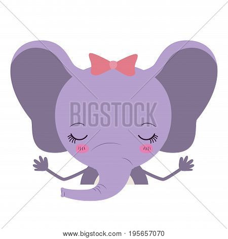 colorful caricature half body of cute happines expression female elephant with bow lace vector illustration