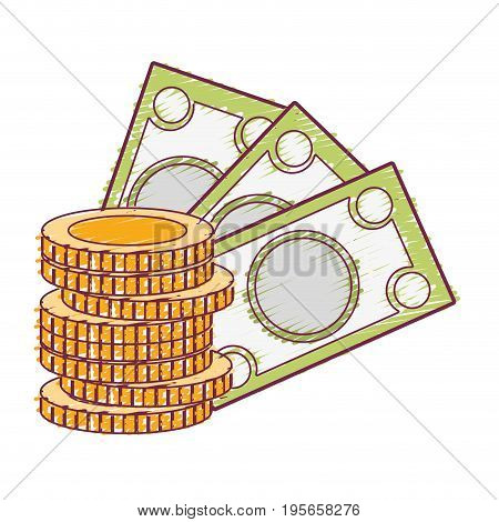 bills and coins cash moey currency vector illustration