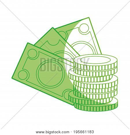 silhouette bills and coins cash moey currency vector illustration