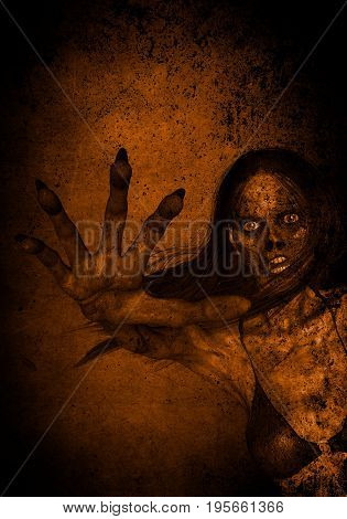 3d illustration of scary ghost woman in the dark ,Movie poster,wallpaper or book cover ideas