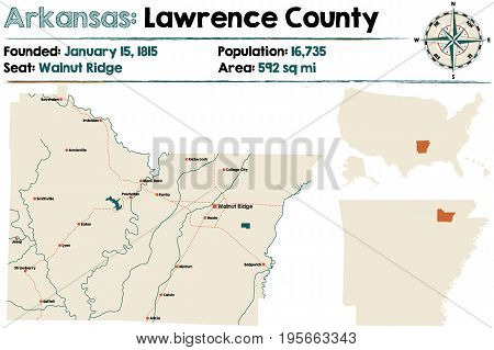 Large and detailed map of Arkansas - Lawrence county