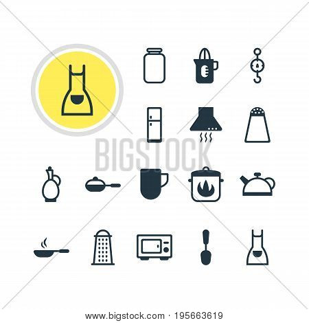 Vector Illustration Of 16 Cooking Icons. Editable Pack Of Oven, Refrigerator, Steelyard And Other Elements.