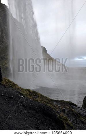 Waterfall in Iceland on a clouded day