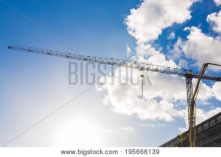 Protaras, Cyprus - February, 15, 2017. Construction's cars working on the construction of a new hotel in Protaras. Urban scene