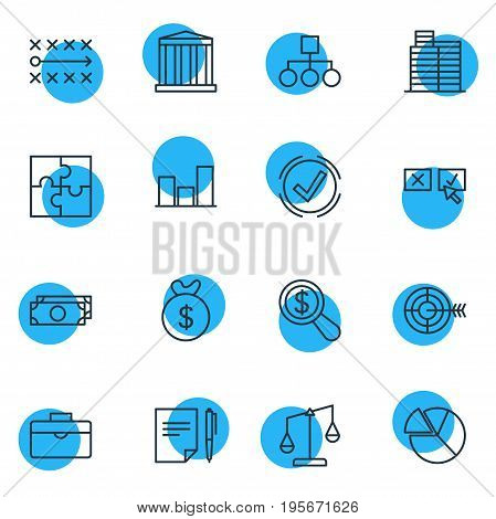 Vector Illustration Of 16 Management Icons. Editable Pack Of Balance, Recision, Solution And Other Elements.