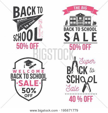 Back to School design. For advertising, promotion, poster, flier, blog, article, social media, marketing or banner. Vector illustration. Vintage typography design with school supplies and Back to School Sale text.