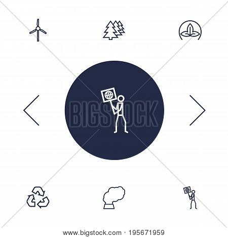Set Of 6 Bio Outline Icons Set.Collection Of Wind Turbine, Afforestation, Recycling And Other Elements.