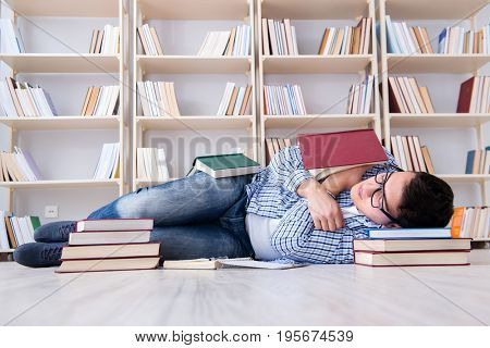 Young student studying with books