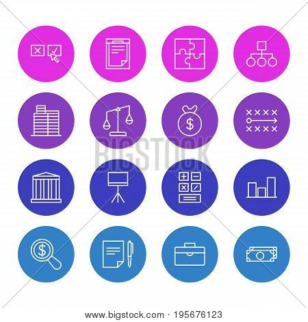 Vector Illustration Of 16 Management Icons. Editable Pack Of Recision, Balance, Calculate And Other Elements.