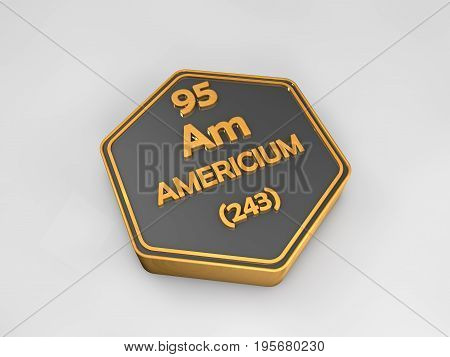 Americium - Am - chemical element periodic table hexagonal shape 3d render