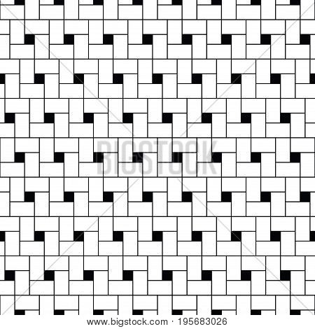 Pythagorean tiling. Squares tessellation vector. Repeated white checks sequence on black background. Surface pattern design with polygons. Mosaic motif. Grid wallpaper.