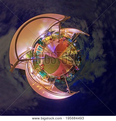 360 Panorama View point of Tha Maharaj Shopping mall in night time / circle panorama of shopping mall
