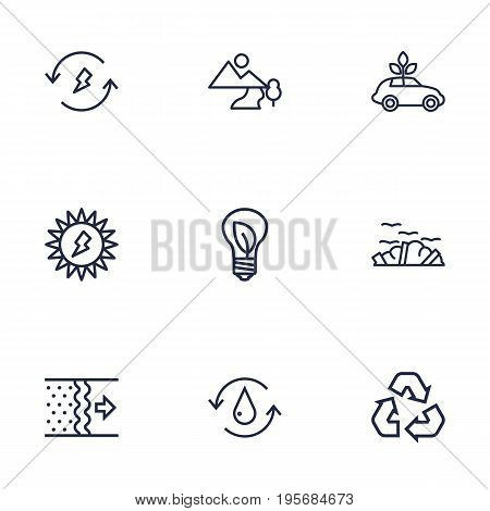 Set Of 9 Bio Outline Icons Set.Collection Of Ecol, Water, Air And Other Elements.