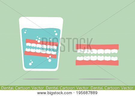 dental cartoon vector - denture in glass