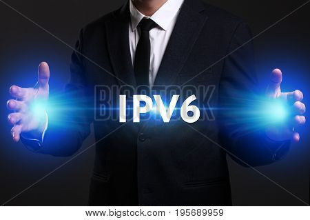 Business, Technology, Internet And Network Concept. Young Businessman Working On A Virtual Screen Of